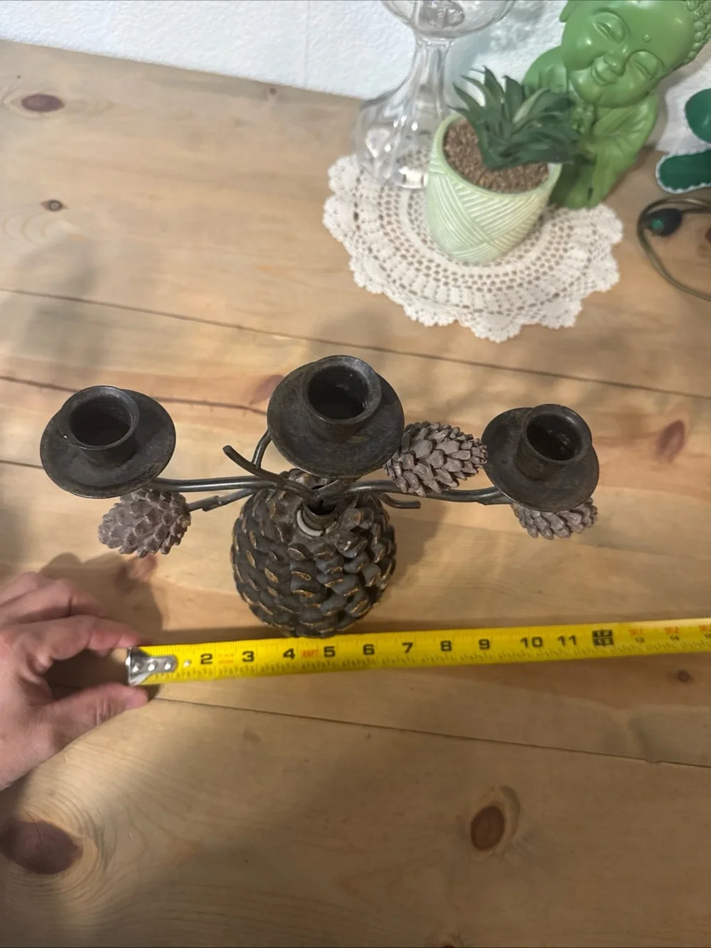 Vintage Rustic Wrought Iron Style Pinecone Candelabra Set Of 2